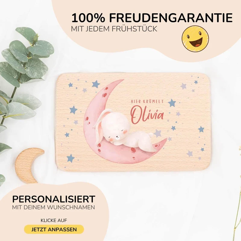 Frühstücksbrettchen Holz personalisiert - Baby Hase