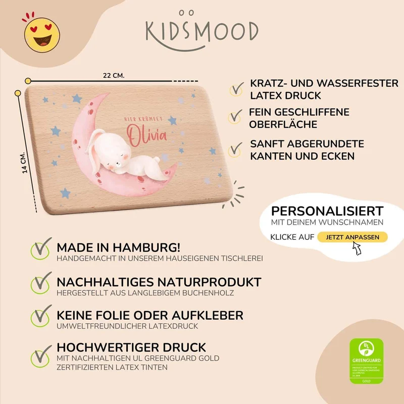 Frühstücksbrettchen Holz personalisiert - Baby Hase