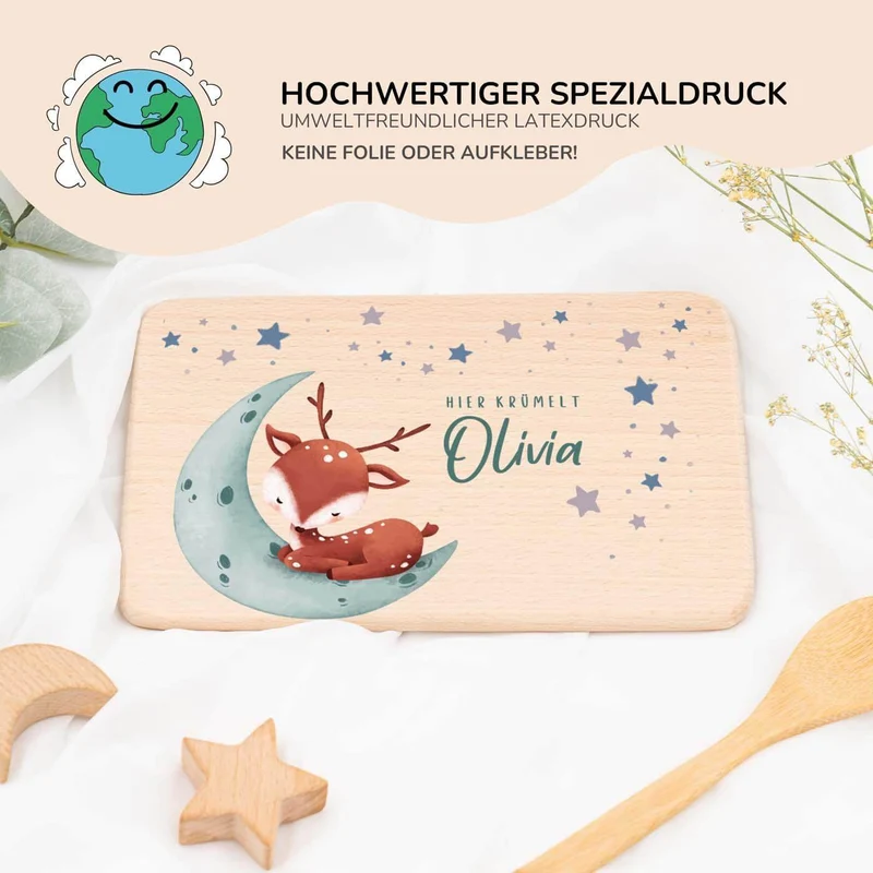 Frühstücksbrettchen Holz personalisiert - Baby Reh
