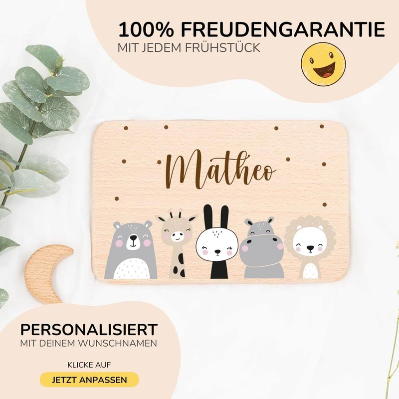 Frühstücksbrettchen Holz personalisiert - Tierfamilie