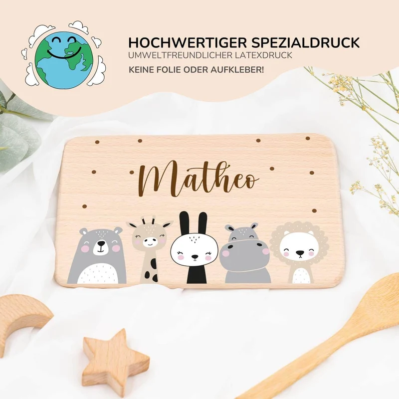 Frühstücksbrettchen Holz personalisiert - Tierfamilie