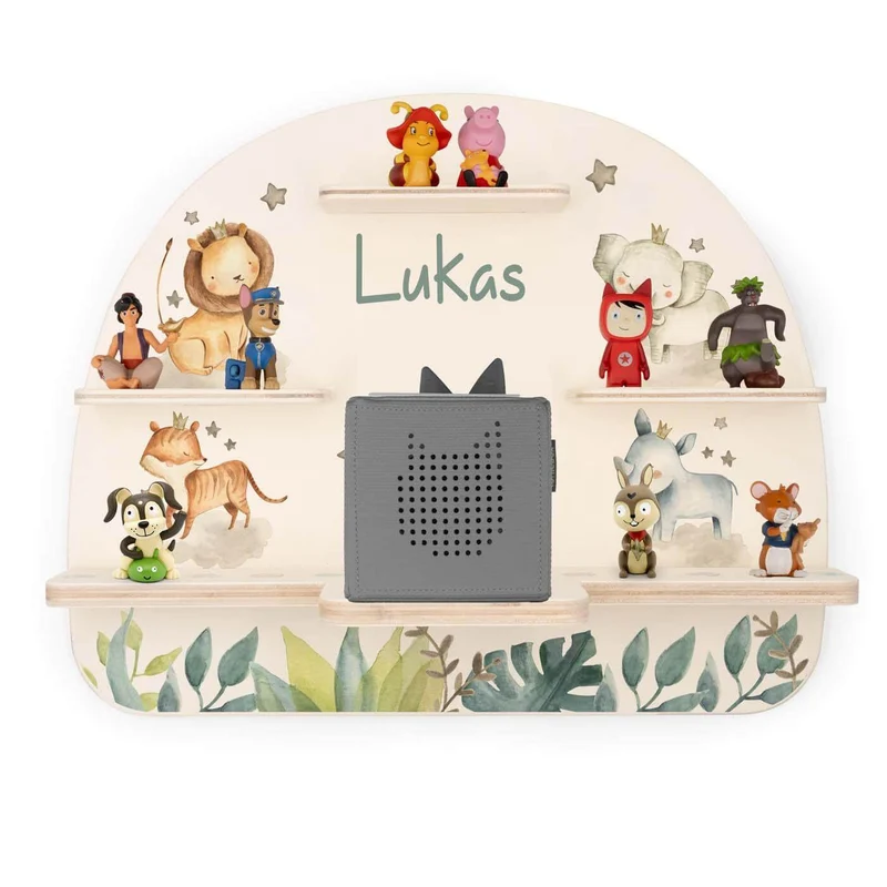 Tonie Regal aus Holz, Toniebox Regal Jungle Tierfamilie