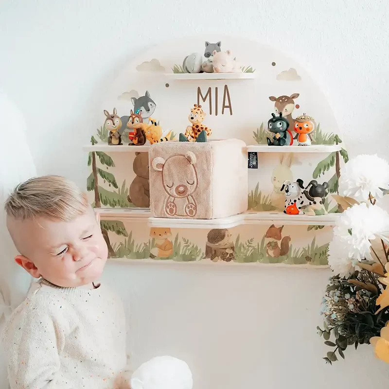 Tonie Regal aus Holz, Toniebox Regal personalisiert niedliche Waldtiere