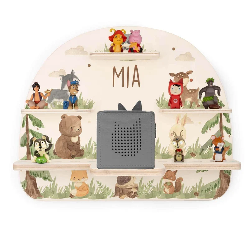 Tonie Regal aus Holz, Toniebox Regal personalisiert niedliche Waldtiere