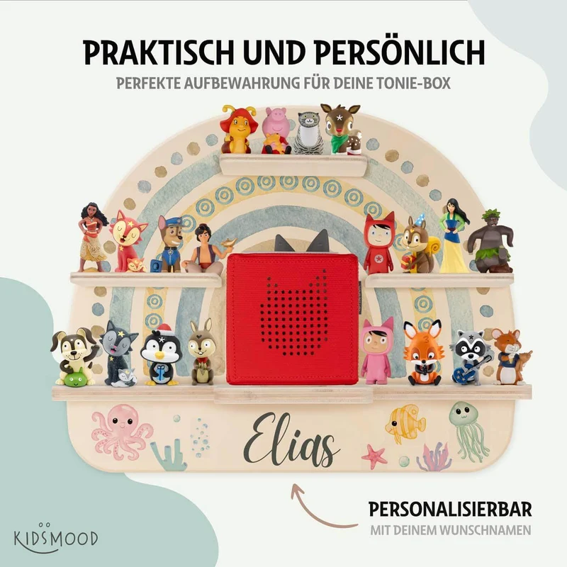 Tonie Regal aus Holz, Toniebox Regal personalisiert Regenbogen 10