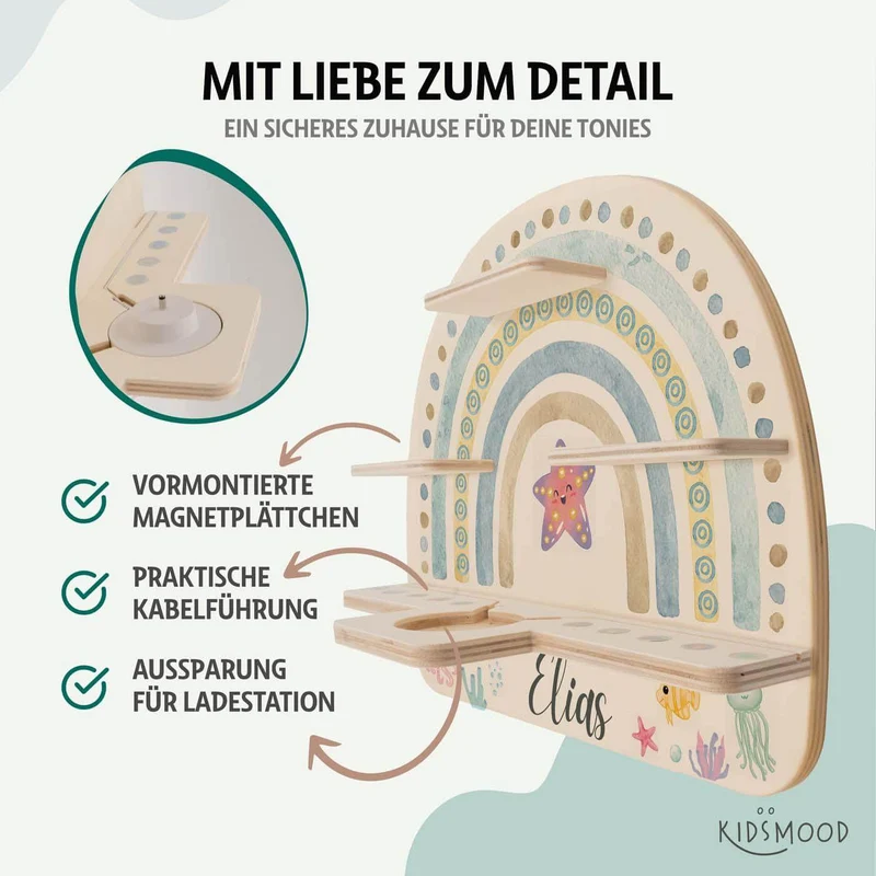 Tonie Regal aus Holz, Toniebox Regal personalisiert Regenbogen 10