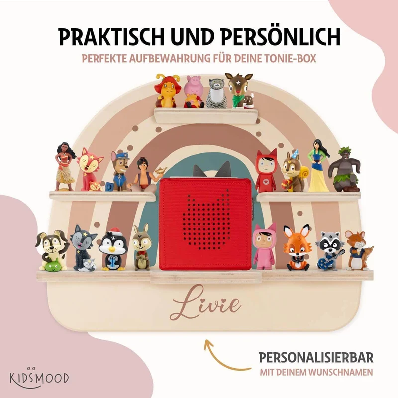 Tonie Regal aus Holz, Toniebox Regal personalisiert Regenbogen 9