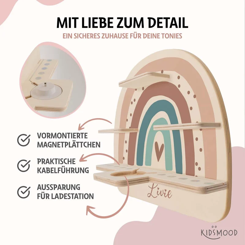 Tonie Regal aus Holz, Toniebox Regal personalisiert Regenbogen 9