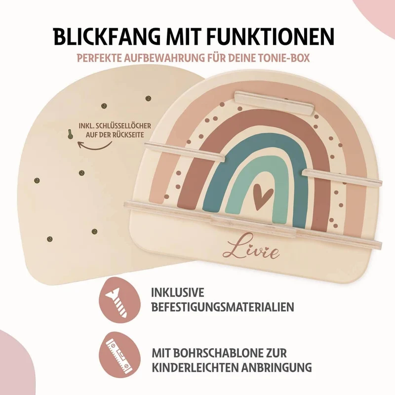 Tonie Regal aus Holz, Toniebox Regal personalisiert Regenbogen 9
