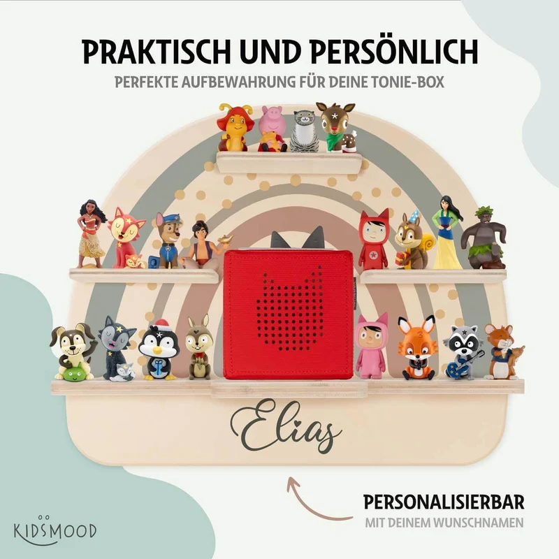 Tonie Regal aus Holz, Toniebox Regal personalisiert Regenbogen 7