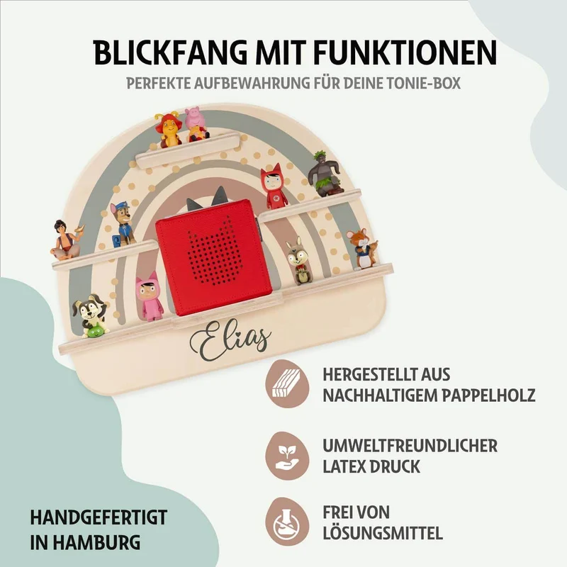 Tonie Regal aus Holz, Toniebox Regal personalisiert Regenbogen 7