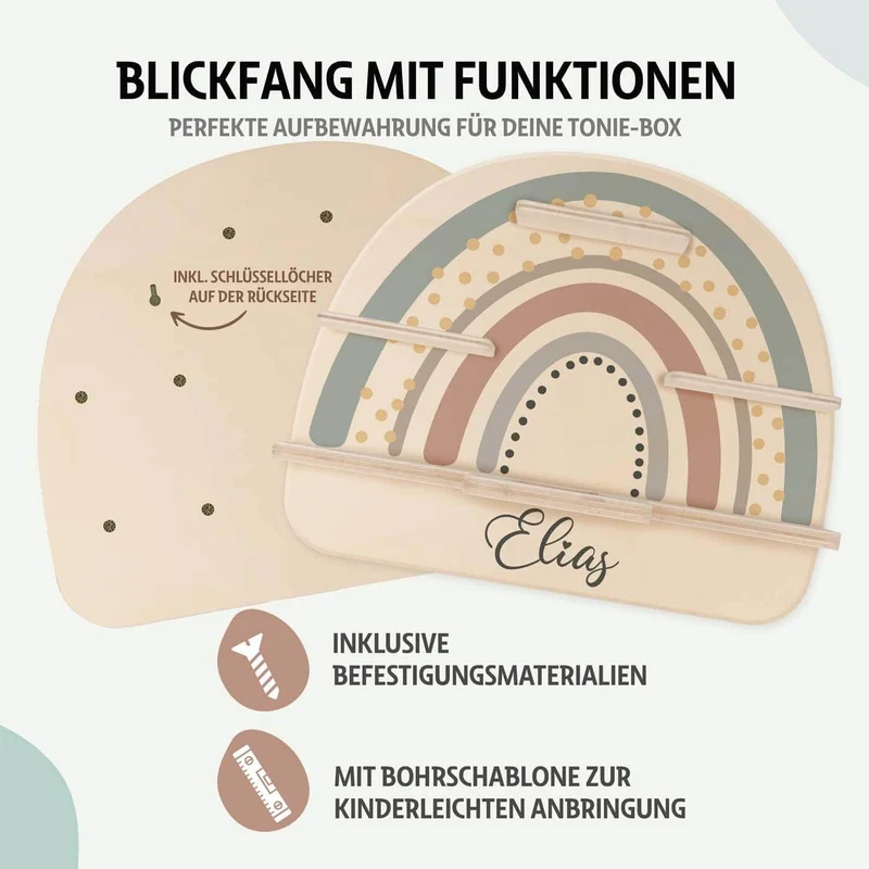 Tonie Regal aus Holz, Toniebox Regal personalisiert Regenbogen 7
