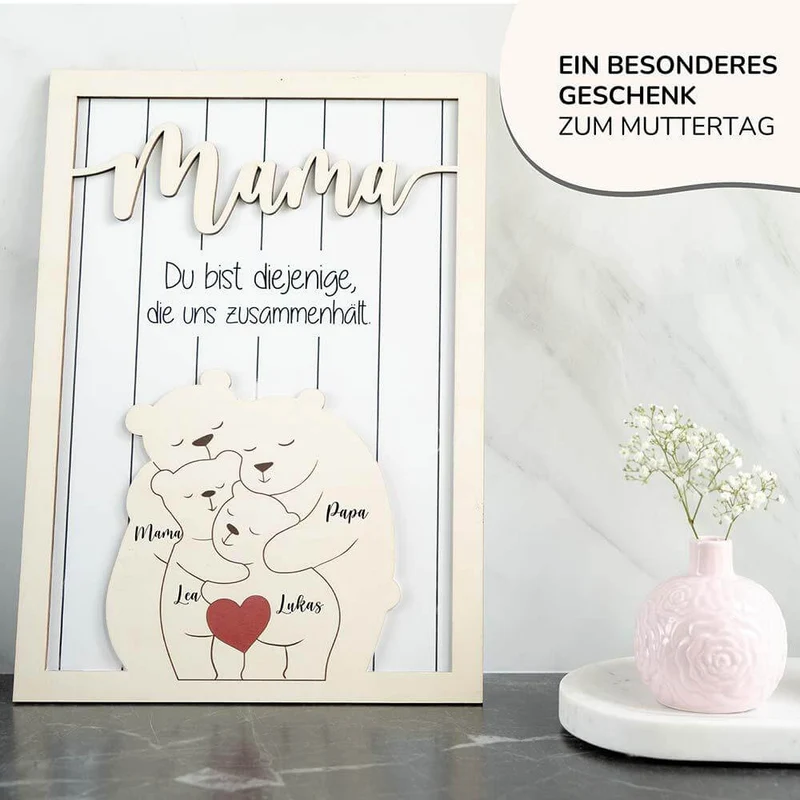 Süßes personalisiertes Bärenfamilien-Bildrahmen-Muttertagsgeschenk - 3-6 Personen
