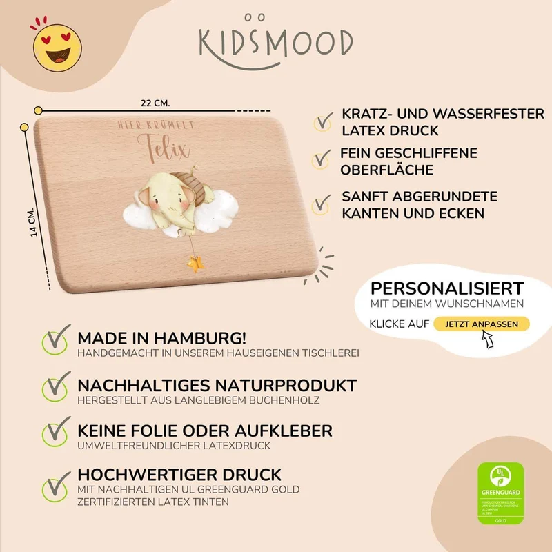 Frühstücksbrettchen Holz personalisiert - Einhorn Regenbogen