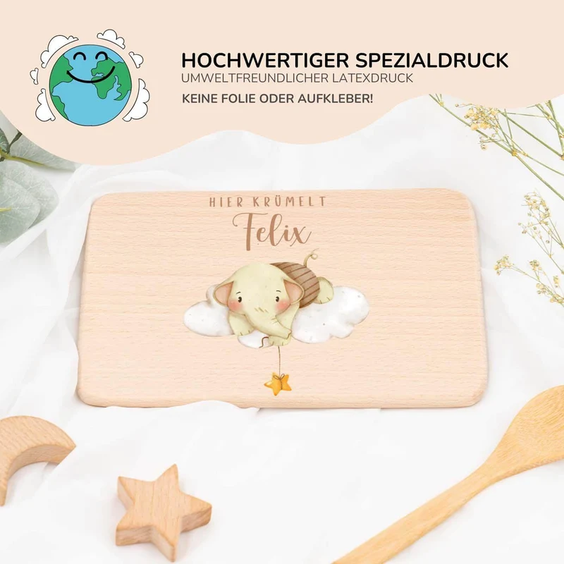 Frühstücksbrettchen Holz personalisiert - Einhorn Regenbogen