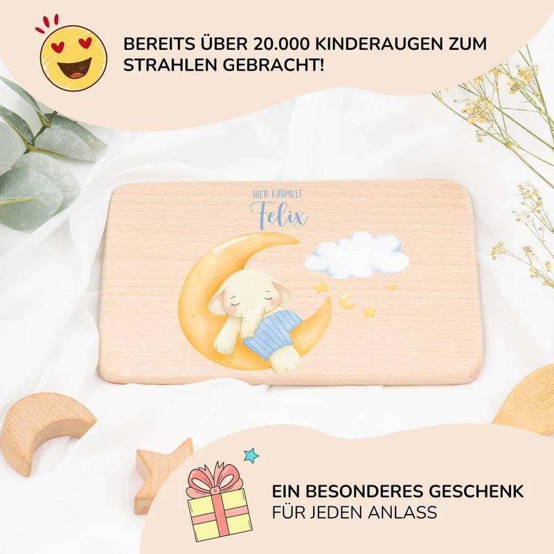 Frühstücksbrettchen Holz personalisiert Süßer Elefant