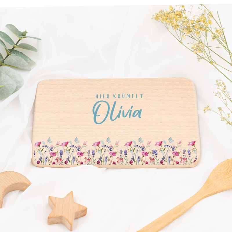 Frühstücksbrettchen Holz personalisiert - Blumenpark