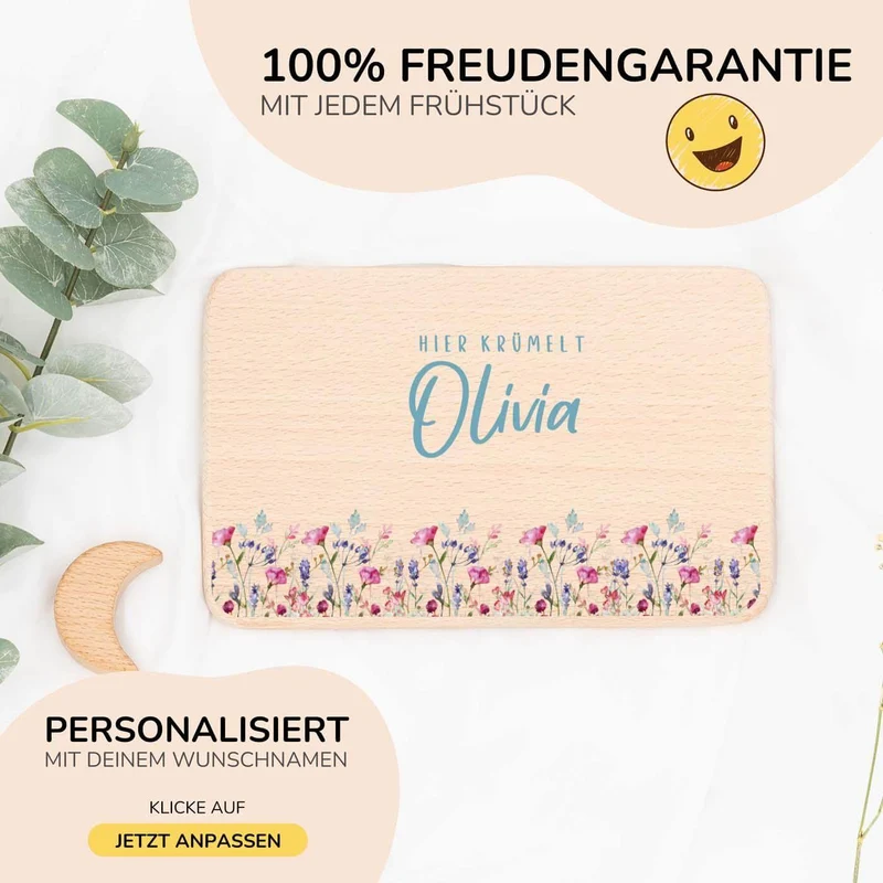Frühstücksbrettchen Holz personalisiert - Blumenpark