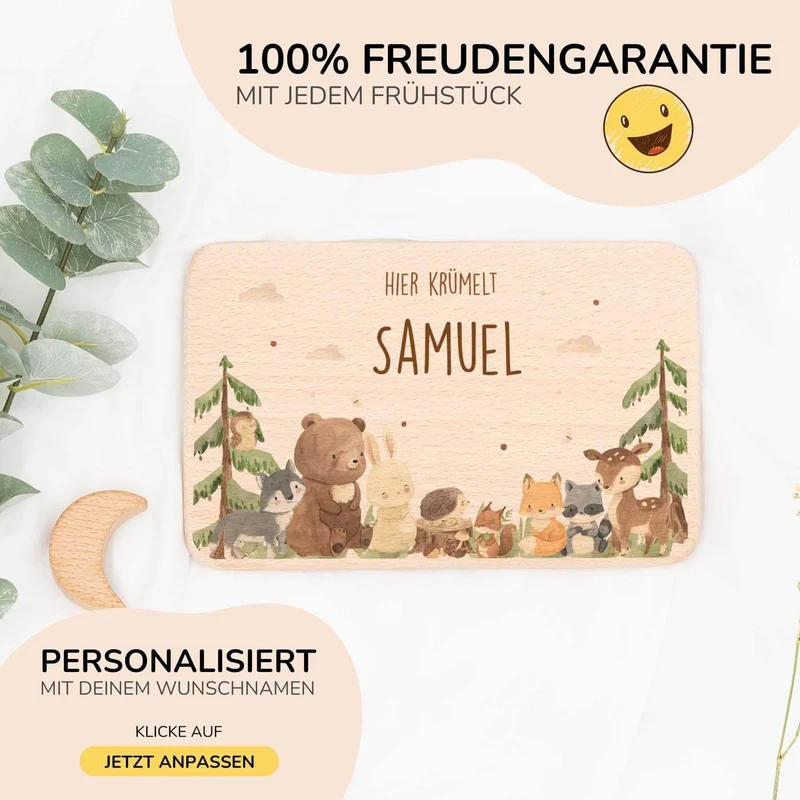 Frühstücksbrettchen Holz personalisiert - Waldtiere