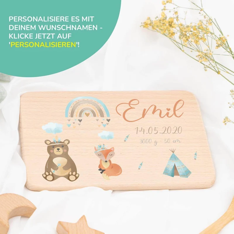 Frühstücksbrettchen Holz personalisiert - Tipi