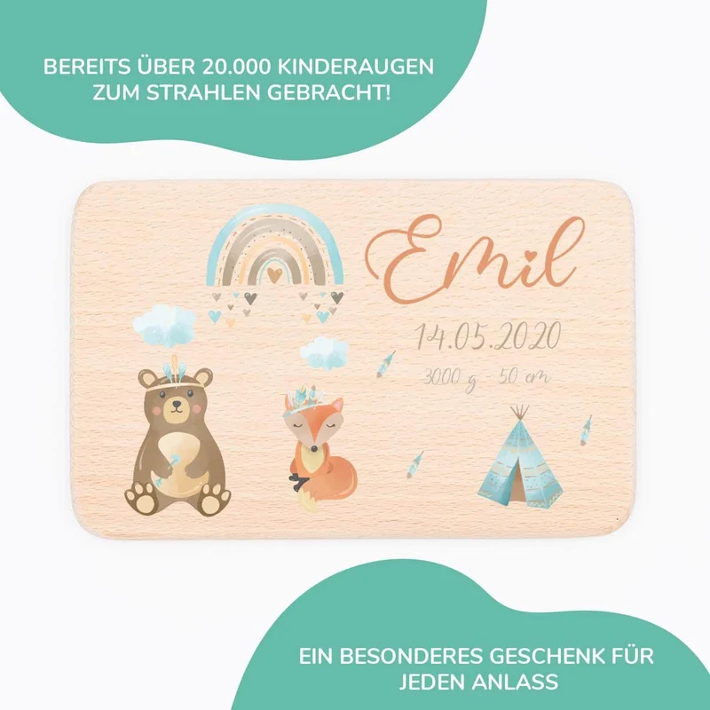 Frühstücksbrettchen Holz personalisiert - Tipi