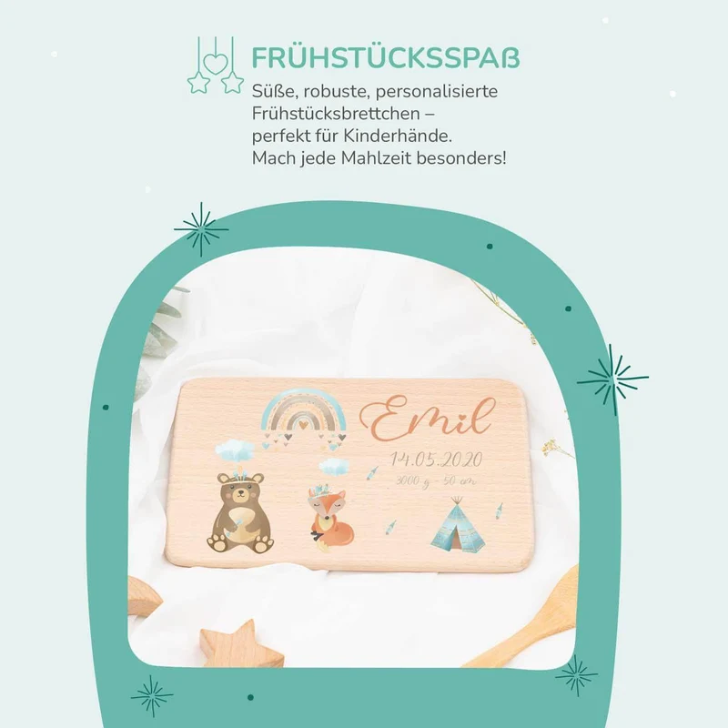 Frühstücksbrettchen Holz personalisiert - Tipi