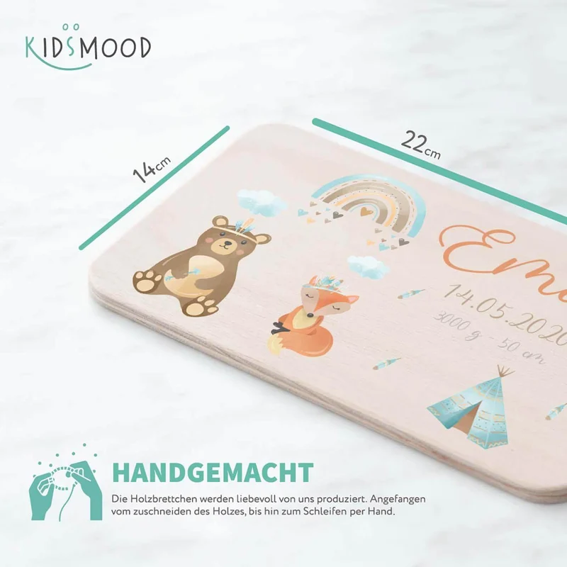 Frühstücksbrettchen Holz personalisiert - Tipi