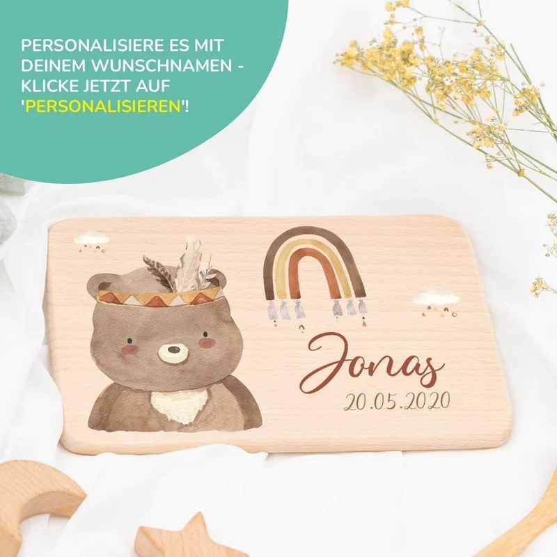 Frühstücksbrettchen Holz Bär Boho