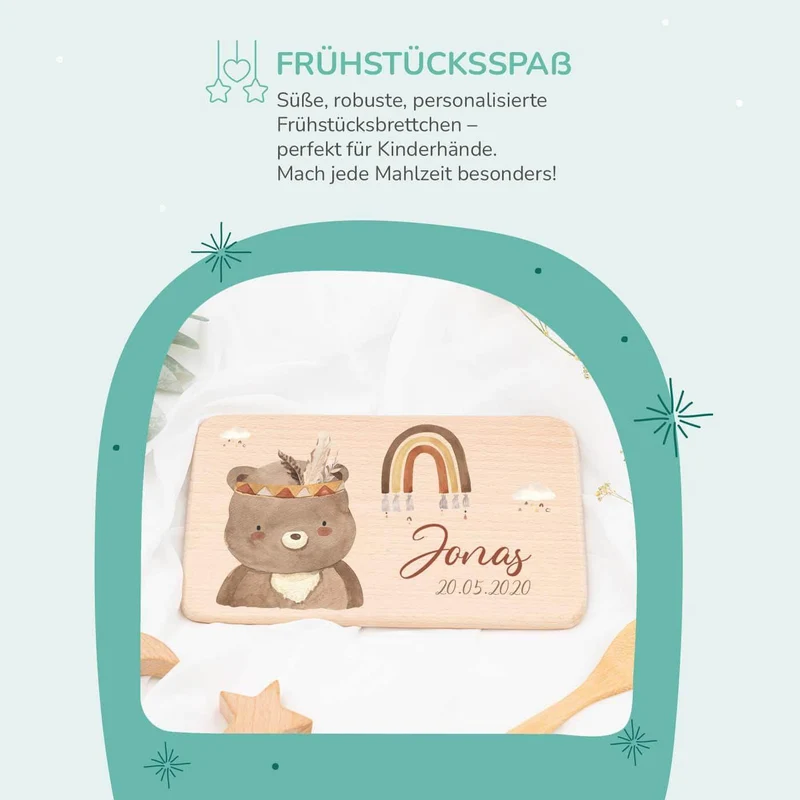 Frühstücksbrettchen Holz Bär Boho