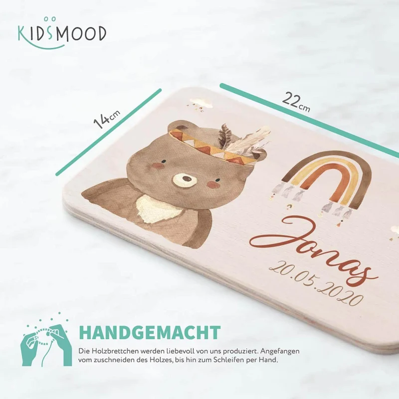 Frühstücksbrettchen Holz Bär Boho