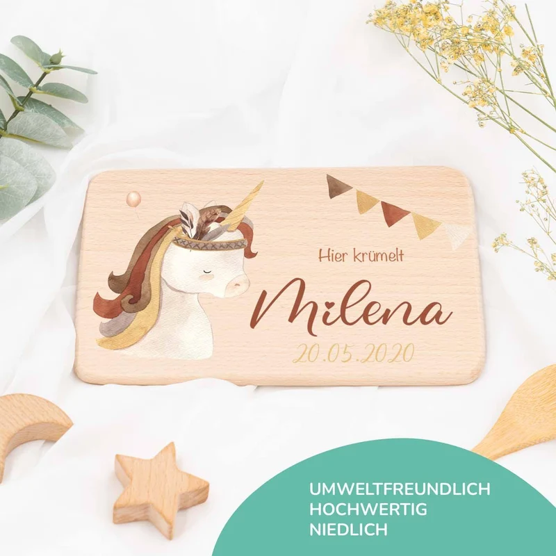 Frühstücksbrettchen Holz Einhorn Boho