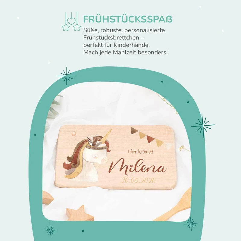 Frühstücksbrettchen Holz Einhorn Boho