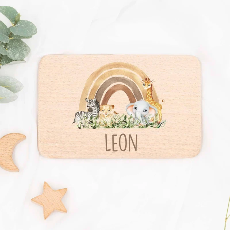 Frühstücksbrettchen Holz Rainbow Animals