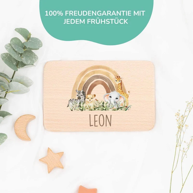 Frühstücksbrettchen Holz Rainbow Animals