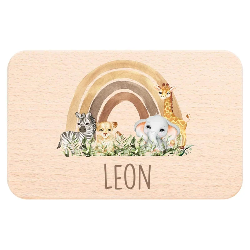 Frühstücksbrettchen Holz Rainbow Animals