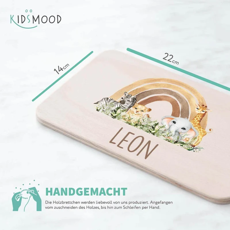 Frühstücksbrettchen Holz Rainbow Animals