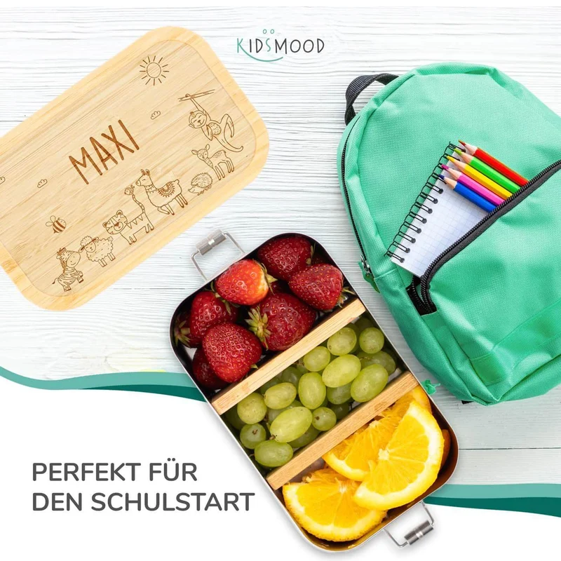 Brotdose Kinder personalisiert - Fröhliche Tierfamilie