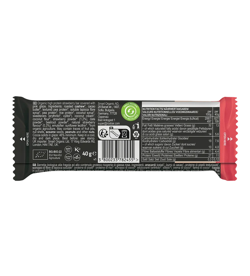 BIO High Protein Pink Chocolate Covered Bar with Strawberries