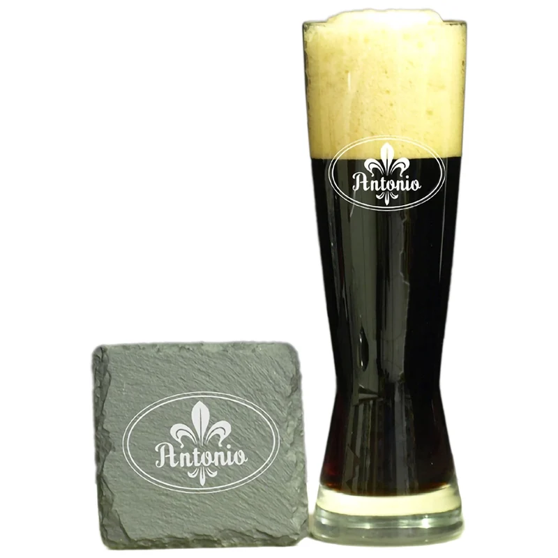 Weizenbierglas 0,5 l mit Schieferuntersetzer und Gravur
