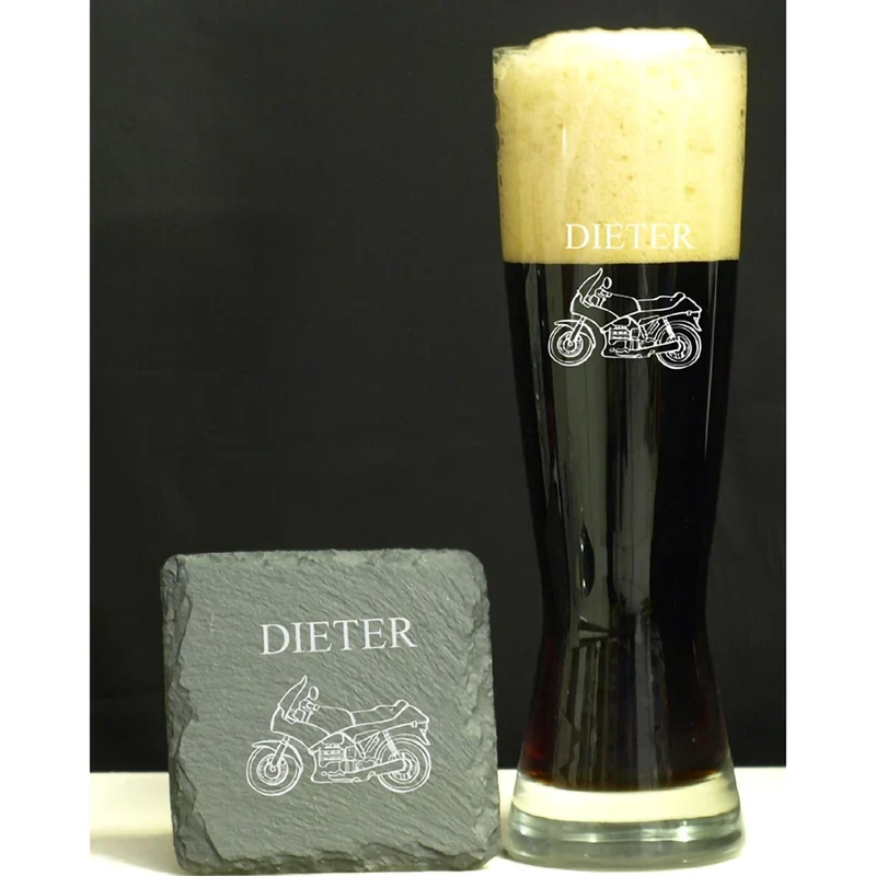 Weizenbierglas 0,5 l mit Schieferuntersetzer und Gravur