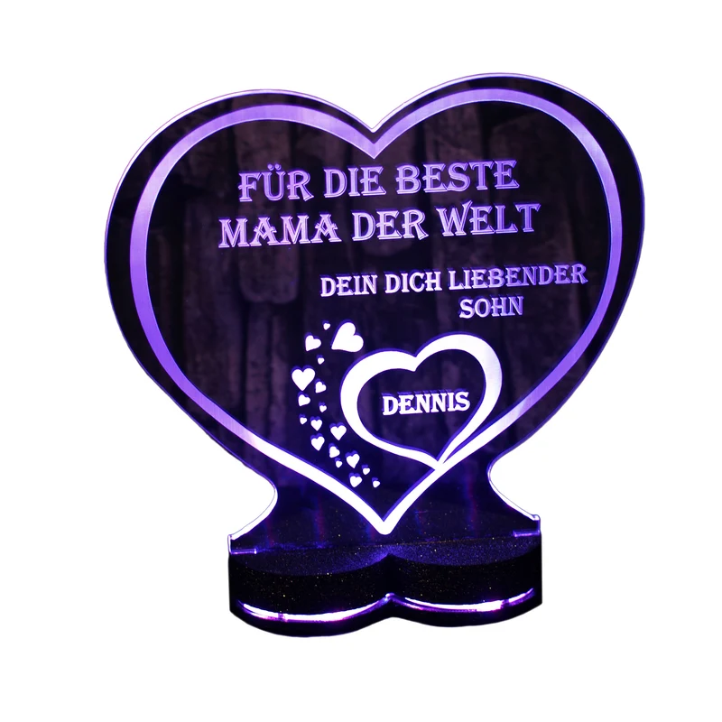Aufsteller Herzsockel Gravur LED-Beleuchtung „Ich liebe dich“ | 125 × 135 mm | 150 × 157 mm