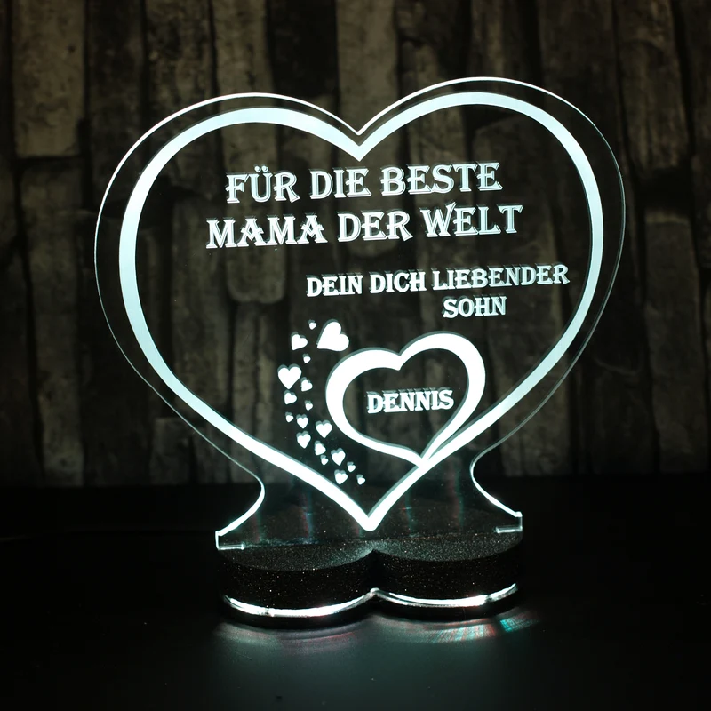 Aufsteller Herzsockel Gravur LED-Beleuchtung „Ich liebe dich“ | 125 × 135 mm | 150 × 157 mm
