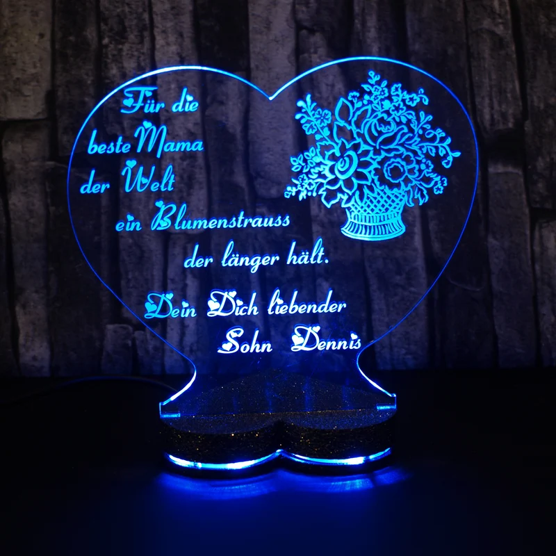 Aufsteller Herzsockel Gravur LED-Beleuchtung „Ich liebe dich“ | 125 × 135 mm | 150 × 157 mm