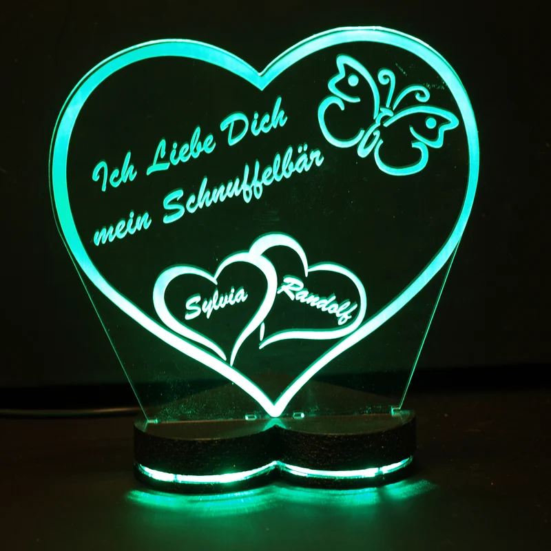 Aufsteller Herzsockel Gravur LED-Beleuchtung „Ich liebe dich“ | 125 × 135 mm | 150 × 157 mm