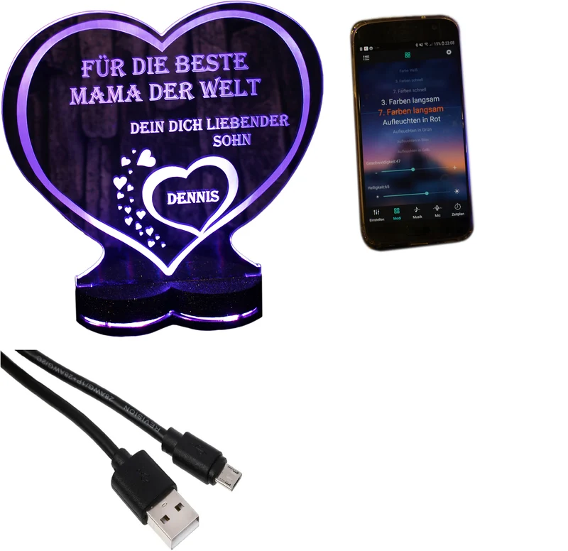 Aufsteller Herzsockel Gravur LED-Beleuchtung „Ich liebe dich“ | 125 × 135 mm | 150 × 157 mm