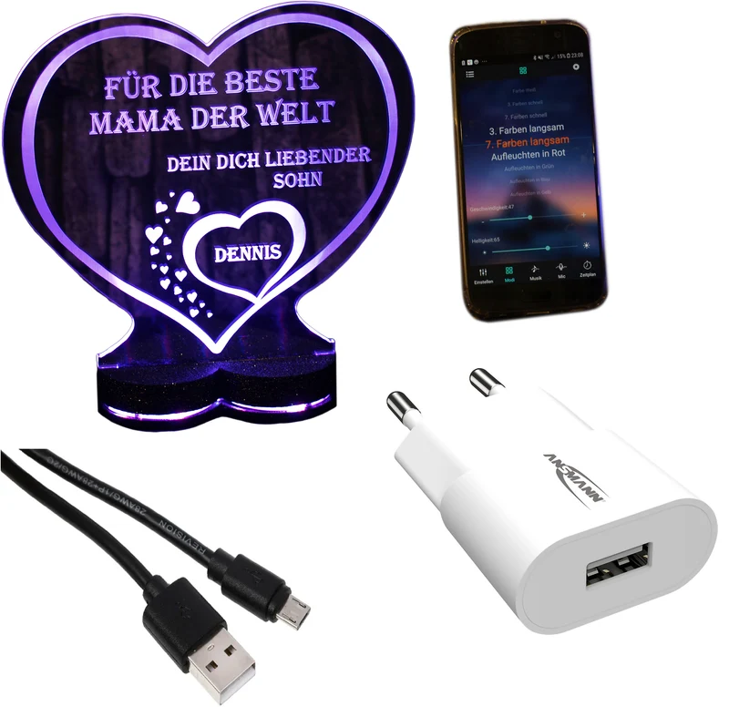 Aufsteller Herzsockel Gravur LED-Beleuchtung „Ich liebe dich“ | 125 × 135 mm | 150 × 157 mm