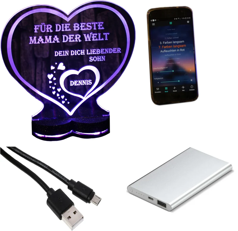 Aufsteller Herzsockel Gravur LED-Beleuchtung „Ich liebe dich“ | 125 × 135 mm | 150 × 157 mm