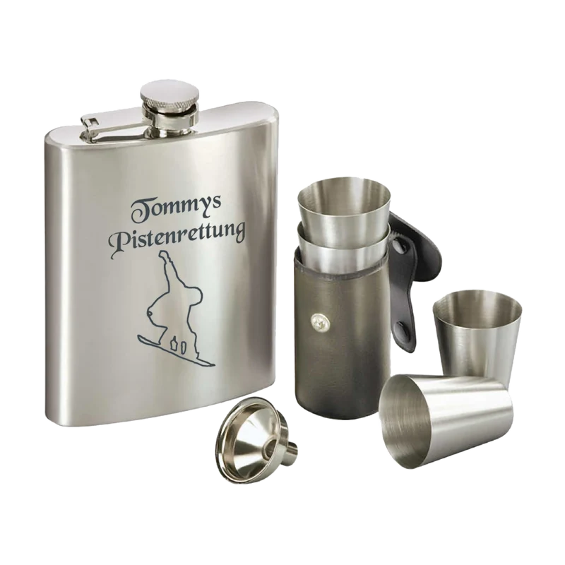 Siebenteiliges Flachmannset – Flachmann mit Gravur