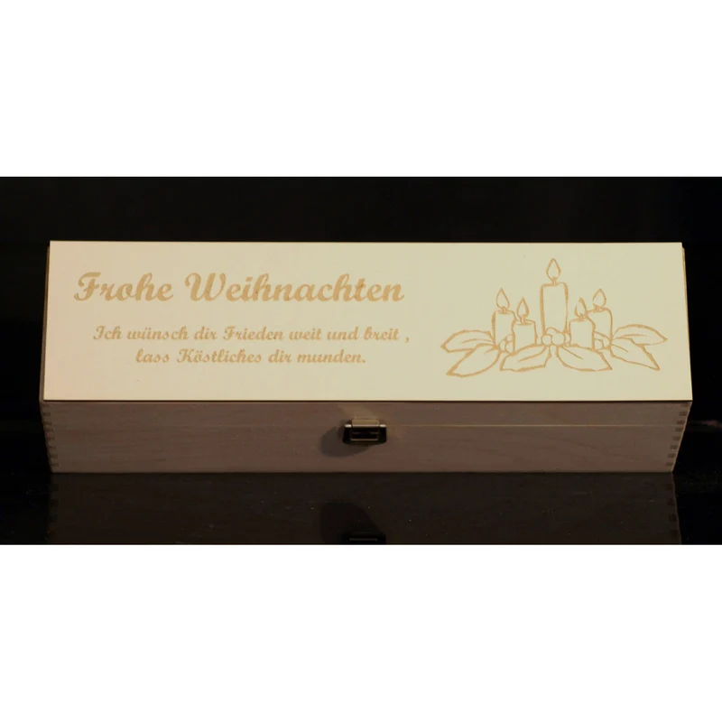 Weihnachtsgeschenk Weinflasche in Holzkiste mit Gravur