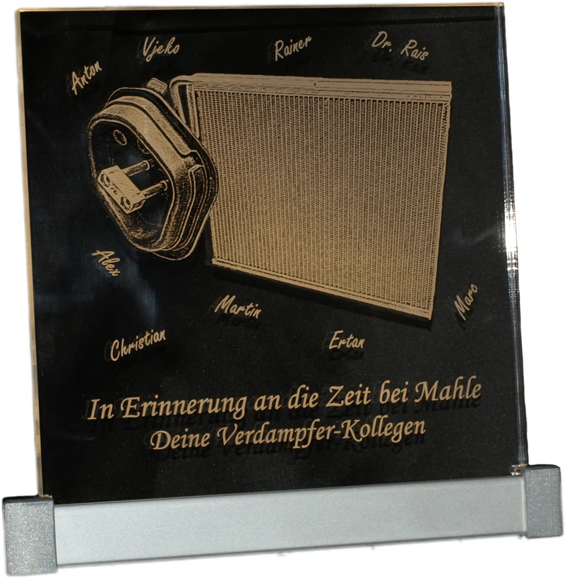 Acrylglas Rechteck 165 × 142 mm mit Gravur und LED-Beleuchtung